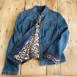 Tahari Denim‎ Jacket Leopard Print interior Structured Nice! S